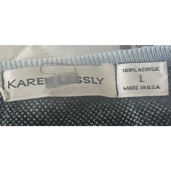 KAREN LESSLY LONG SLV V-NECK PULL-OVER SWEATSHIRT, WOMENS-L-GREY BLUE SQUARE GEO - Picture 11 of 12